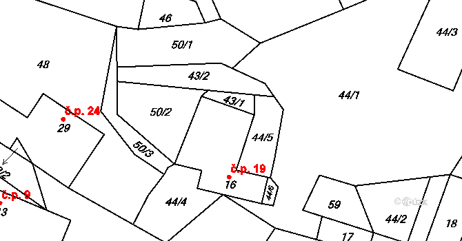 Týmova Ves 19, Lukavec na parcele st. 16 v KÚ Týmova Ves, Katastrální mapa