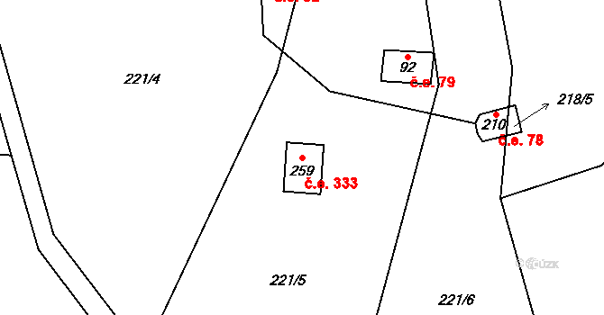 Vyskytná nad Jihlavou 333 na parcele st. 259 v KÚ Vyskytná nad Jihlavou, Katastrální mapa
