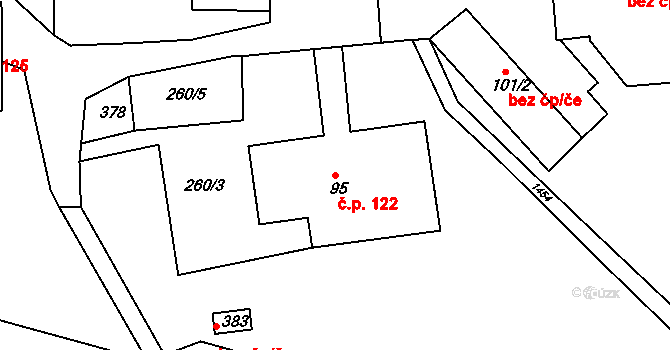 Brtníky 122, Staré Křečany na parcele st. 95 v KÚ Brtníky, Katastrální mapa