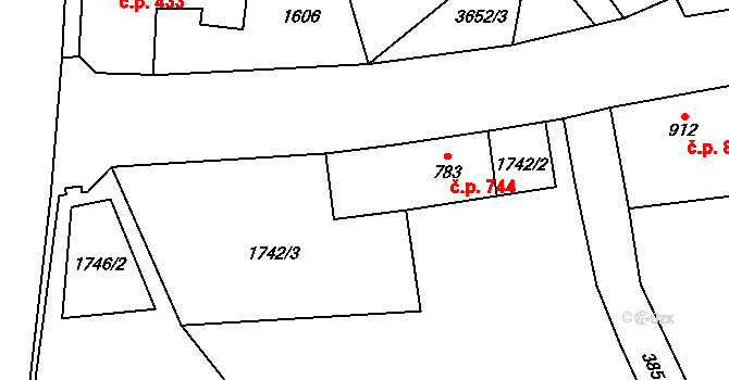Hranice 744 na parcele st. 783 v KÚ Hranice u Aše, Katastrální mapa