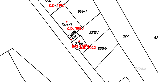 Kraslice 1022 na parcele st. 3165 v KÚ Kraslice, Katastrální mapa