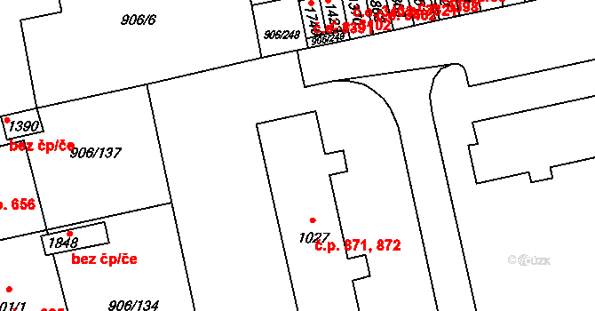 Malenovice 871,872, Zlín na parcele st. 1027 v KÚ Malenovice u Zlína, Katastrální mapa
