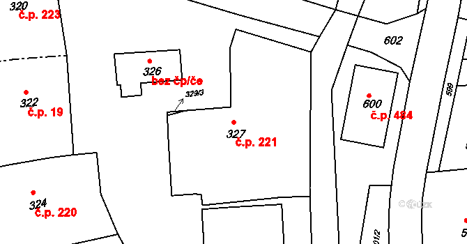 Bošovice 221 na parcele st. 327 v KÚ Bošovice, Katastrální mapa