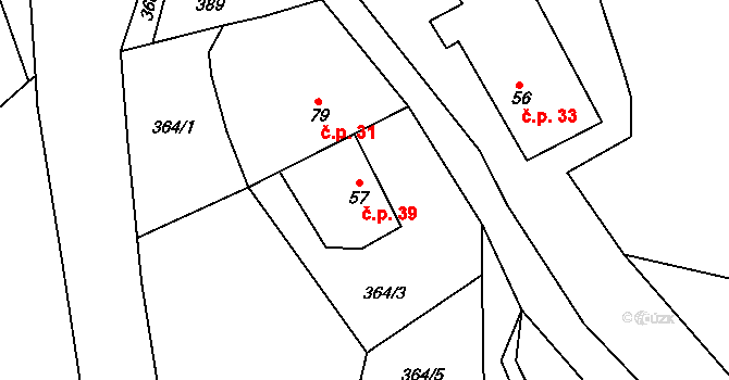 Staré Hutě 39 na parcele st. 57 v KÚ Staré Hutě na Moravě, Katastrální mapa