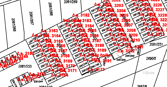 Prostřední Suchá 3187, Havířov na parcele st. 2081/40 v KÚ Prostřední Suchá, Katastrální mapa