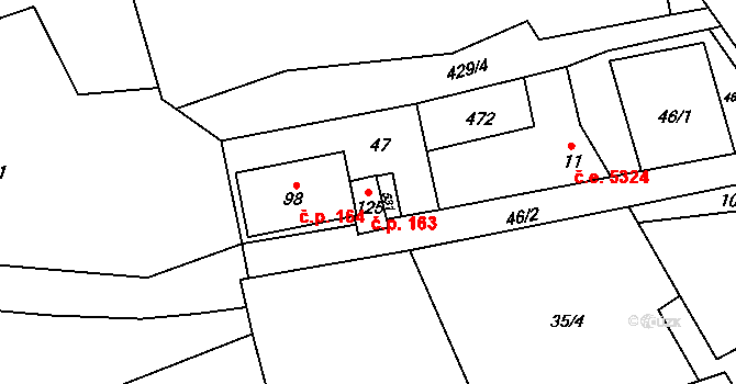 Žireč 163, Dvůr Králové nad Labem na parcele st. 125 v KÚ Žireč Městys, Katastrální mapa