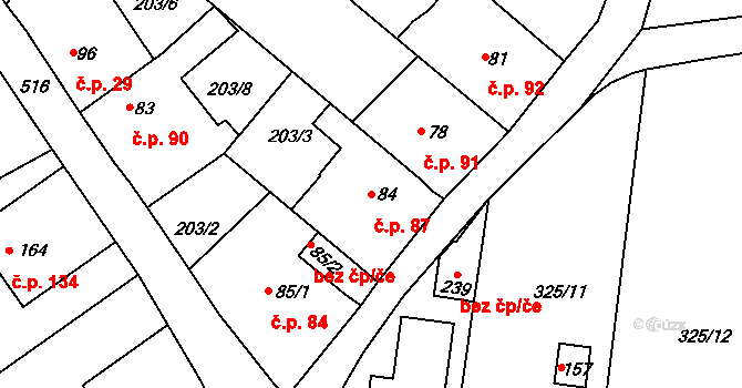 Patokryje 87 na parcele st. 84 v KÚ Patokryje, Katastrální mapa