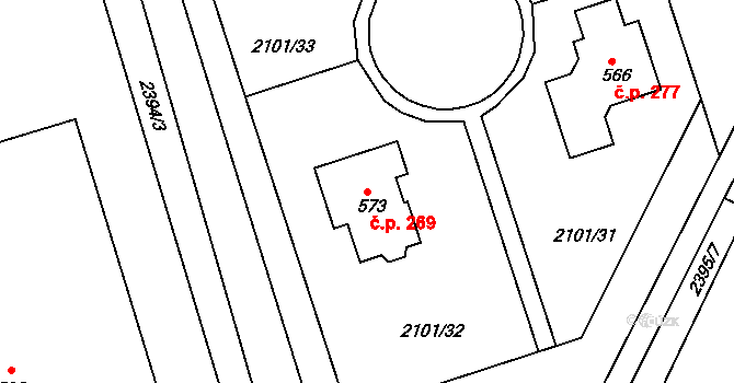 Uhřice 269 na parcele st. 573 v KÚ Uhřice u Kyjova, Katastrální mapa