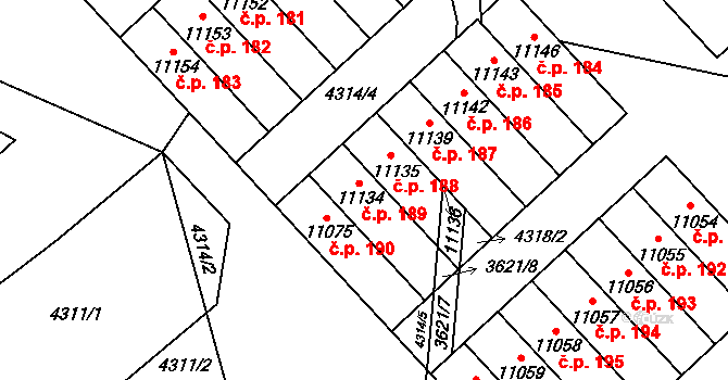 Cihelna 189, Pardubice na parcele st. 11134 v KÚ Pardubice, Katastrální mapa