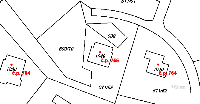 Lučany nad Nisou 755 na parcele st. 1049 v KÚ Lučany nad Nisou, Katastrální mapa