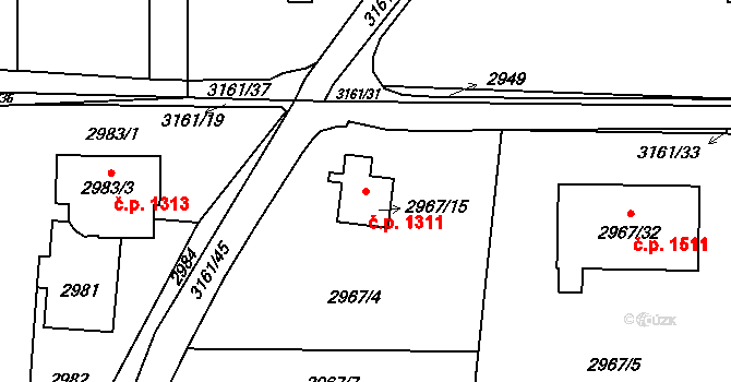 Horní Suchá 1311 na parcele st. 2967/15 v KÚ Horní Suchá, Katastrální mapa