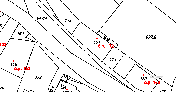 Hrabenov 172, Ruda nad Moravou na parcele st. 121 v KÚ Hrabenov, Katastrální mapa