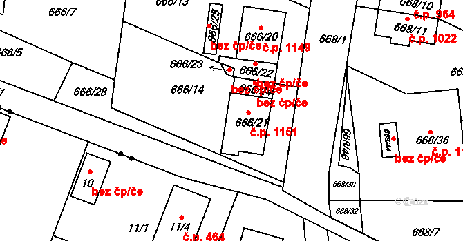 Jeseník 1151 na parcele st. 666/21 v KÚ Jeseník, Katastrální mapa