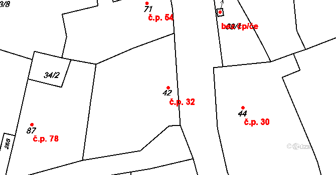 Přistoupim 32 na parcele st. 42 v KÚ Přistoupim, Katastrální mapa