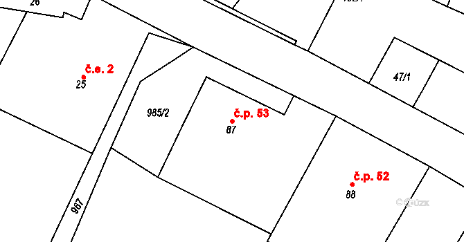 Chotýš 53, Vitice na parcele st. 87 v KÚ Chotýš, Katastrální mapa