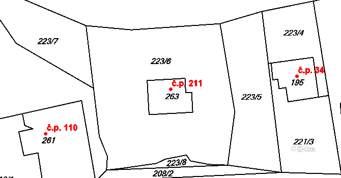 Velký Dřevíč 211, Hronov na parcele st. 263 v KÚ Velký Dřevíč, Katastrální mapa