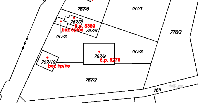 Vrkoslavice 5275, Jablonec nad Nisou na parcele st. 767/9 v KÚ Vrkoslavice, Katastrální mapa