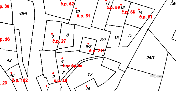 Ořešín 211, Brno na parcele st. 6/2 v KÚ Ořešín, Katastrální mapa