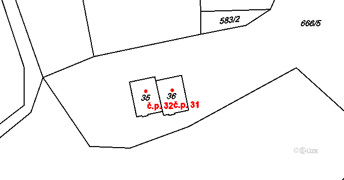 Bořanovice 31, Vimperk na parcele st. 36 v KÚ Bořanovice u Vimperka, Katastrální mapa