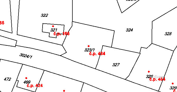Štramberk 484 na parcele st. 323/1 v KÚ Štramberk, Katastrální mapa