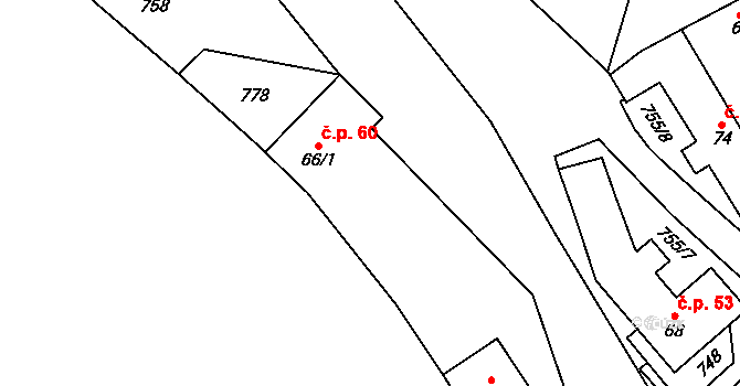 Kletečná 60, Humpolec na parcele st. 66/1 v KÚ Kletečná u Humpolce, Katastrální mapa