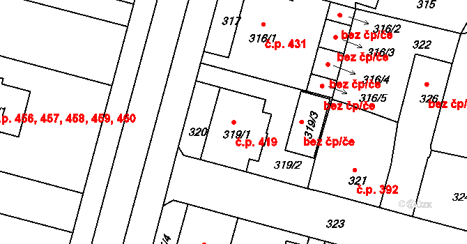 Kamenice nad Lipou 419 na parcele st. 319/1 v KÚ Kamenice nad Lipou, Katastrální mapa