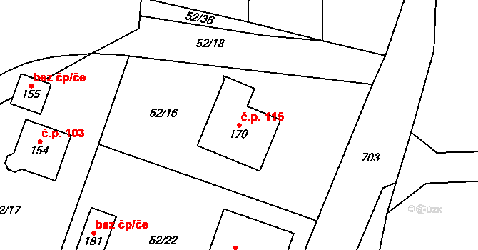 Barchov 115 na parcele st. 170 v KÚ Barchov, Katastrální mapa