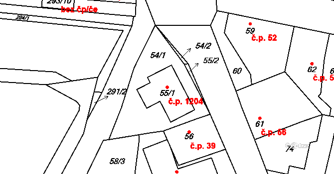 Dolní Chabry 1204, Praha na parcele st. 55/1 v KÚ Dolní Chabry, Katastrální mapa