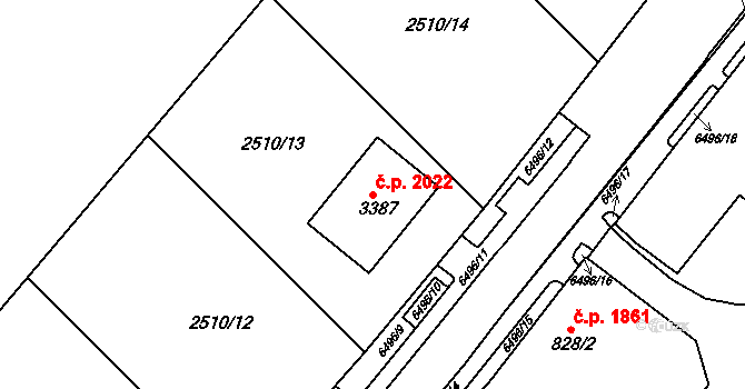 Kraslice 2022 na parcele st. 3387 v KÚ Kraslice, Katastrální mapa