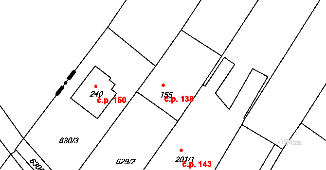 Žákava 138 na parcele st. 155 v KÚ Žákava, Katastrální mapa