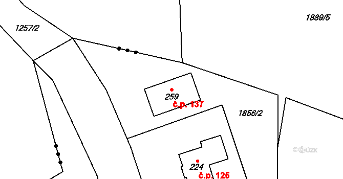 Trstěnice 137 na parcele st. 259 v KÚ Trstěnice u Mariánských Lázní, Katastrální mapa