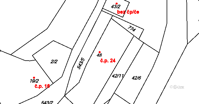 Heřmanice 24 na parcele st. 48 v KÚ Heřmanice u Vilémova, Katastrální mapa