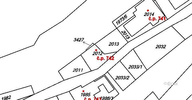 Rychnov nad Kněžnou 742 na parcele st. 2012 v KÚ Rychnov nad Kněžnou, Katastrální mapa