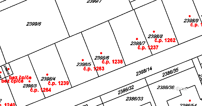 Holešov 1238 na parcele st. 2398/6 v KÚ Holešov, Katastrální mapa