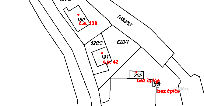 Rožany 42, Šluknov na parcele st. 191 v KÚ Rožany, Katastrální mapa