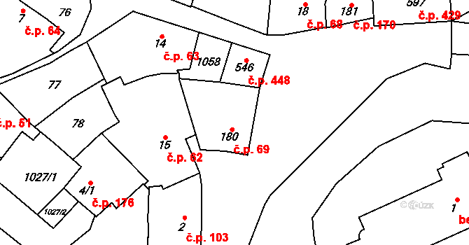 Kokory 69 na parcele st. 180 v KÚ Kokory, Katastrální mapa
