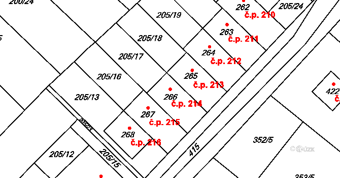 Přerov XI-Vinary 214, Přerov na parcele st. 266 v KÚ Vinary u Přerova, Katastrální mapa