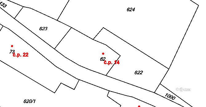 Řehenice 14 na parcele st. 62 v KÚ Malešín, Katastrální mapa