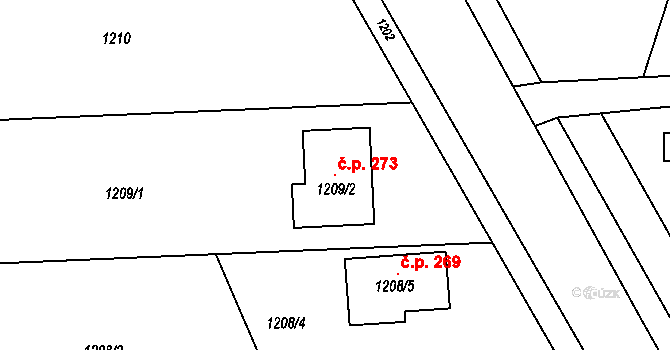 Jevišovka 273 na parcele st. 1209/2 v KÚ Jevišovka, Katastrální mapa