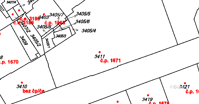 Jihlava 1671 na parcele st. 3411 v KÚ Jihlava, Katastrální mapa