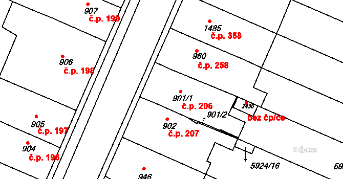 Telč-Štěpnice 206, Telč na parcele st. 901/1 v KÚ Telč, Katastrální mapa