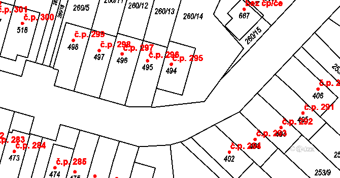 Velký Beranov 295 na parcele st. 494 v KÚ Velký Beranov, Katastrální mapa
