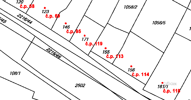 Troubky 113, Troubky-Zdislavice na parcele st. 155 v KÚ Troubky, Katastrální mapa