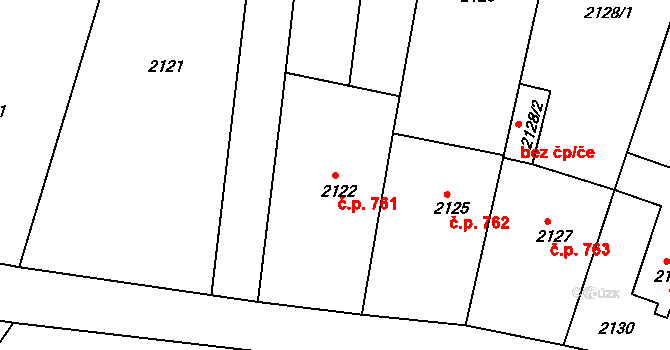 Rýmařov 761 na parcele st. 2122 v KÚ Rýmařov, Katastrální mapa