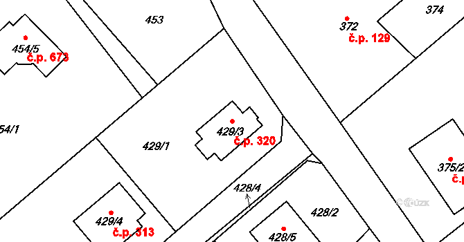 Krmelín 320 na parcele st. 429/3 v KÚ Krmelín, Katastrální mapa