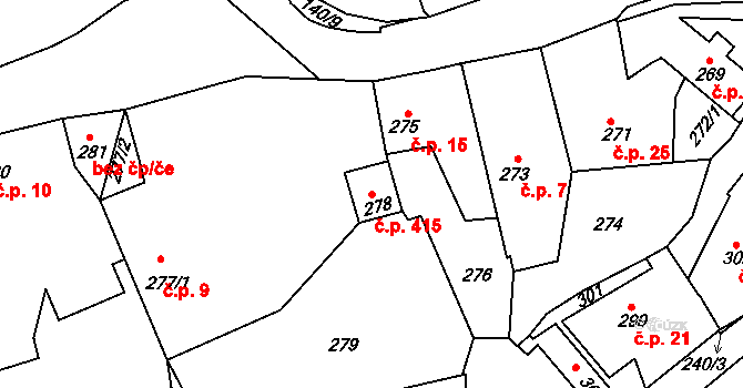 Švermov 415, Kladno na parcele st. 278 v KÚ Motyčín, Katastrální mapa