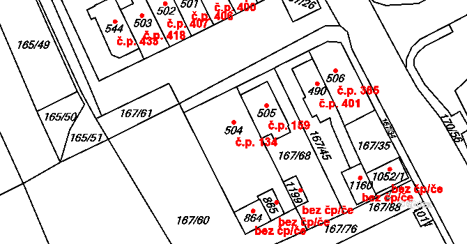 Košťany 134 na parcele st. 504 v KÚ Košťany, Katastrální mapa