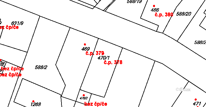 Osek 378 na parcele st. 470/1 v KÚ Osek u Duchcova, Katastrální mapa