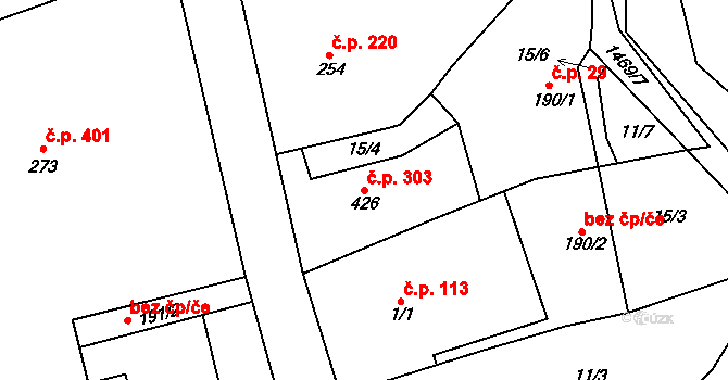 Raškovice 303 na parcele st. 426 v KÚ Raškovice, Katastrální mapa