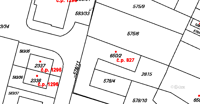 Třebechovice pod Orebem 827 na parcele st. 650/2 v KÚ Třebechovice pod Orebem, Katastrální mapa